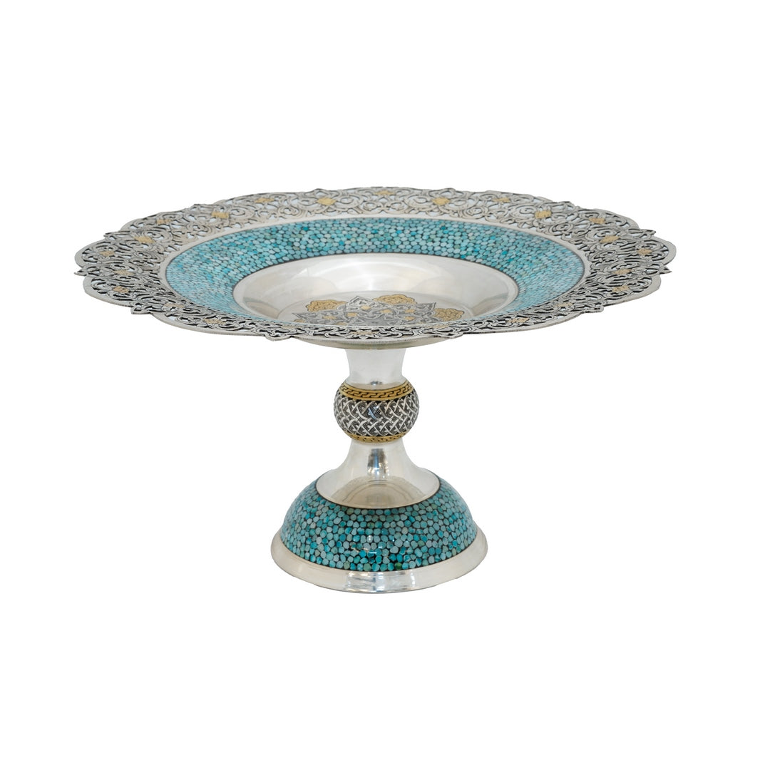 Silver Turquoise Latticed Dessert Stand